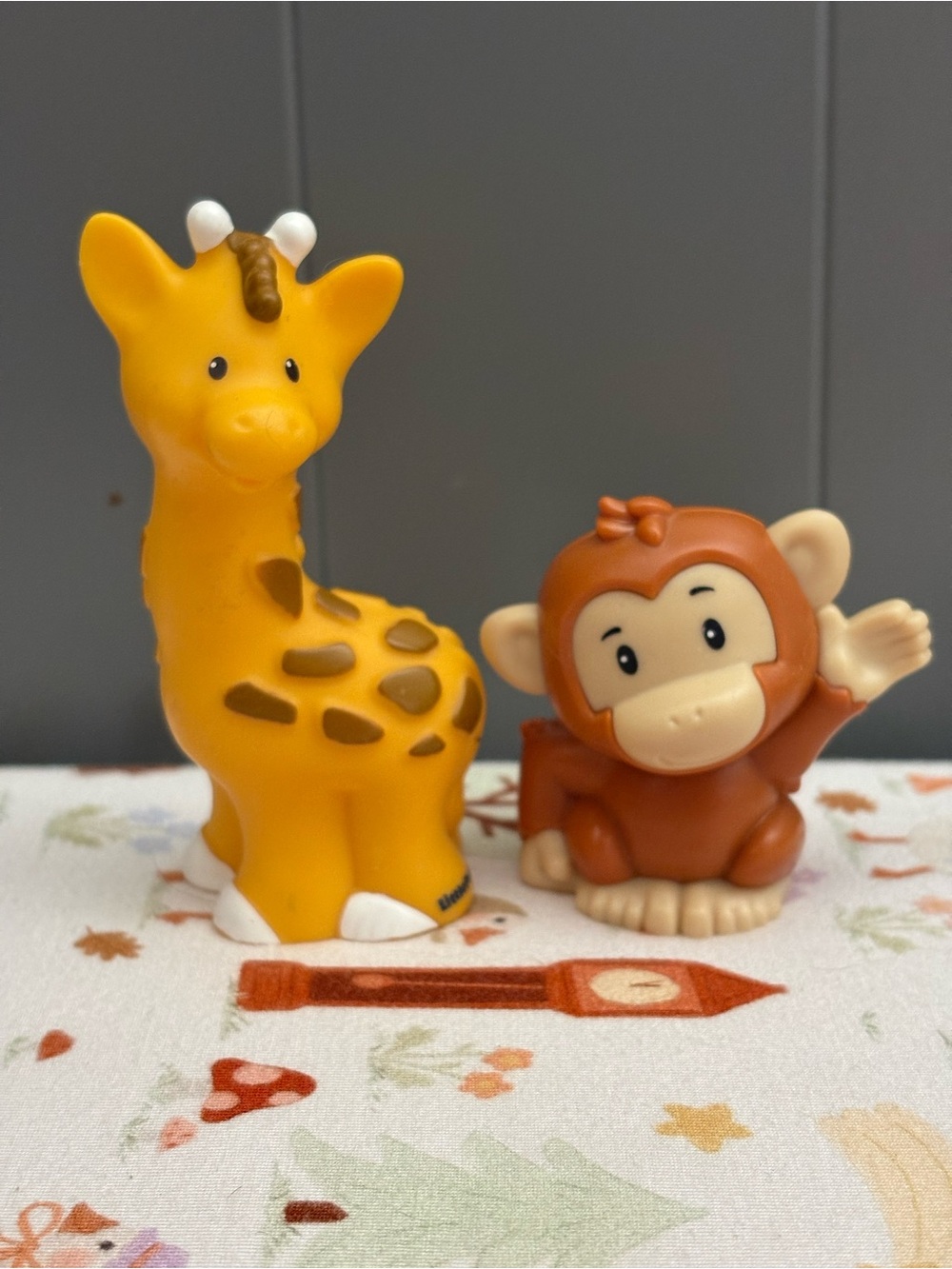 Little People Yellow Giraffe and Brown Monkey Pair for Toddlers